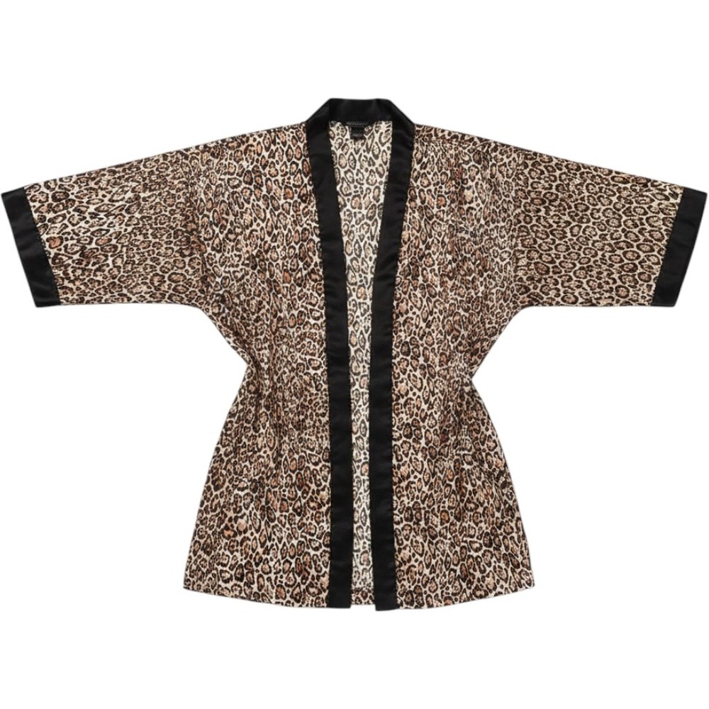 Victoria's Secret Leopard Robe Women ML Brown Good Satin Kimono 241580-9FH